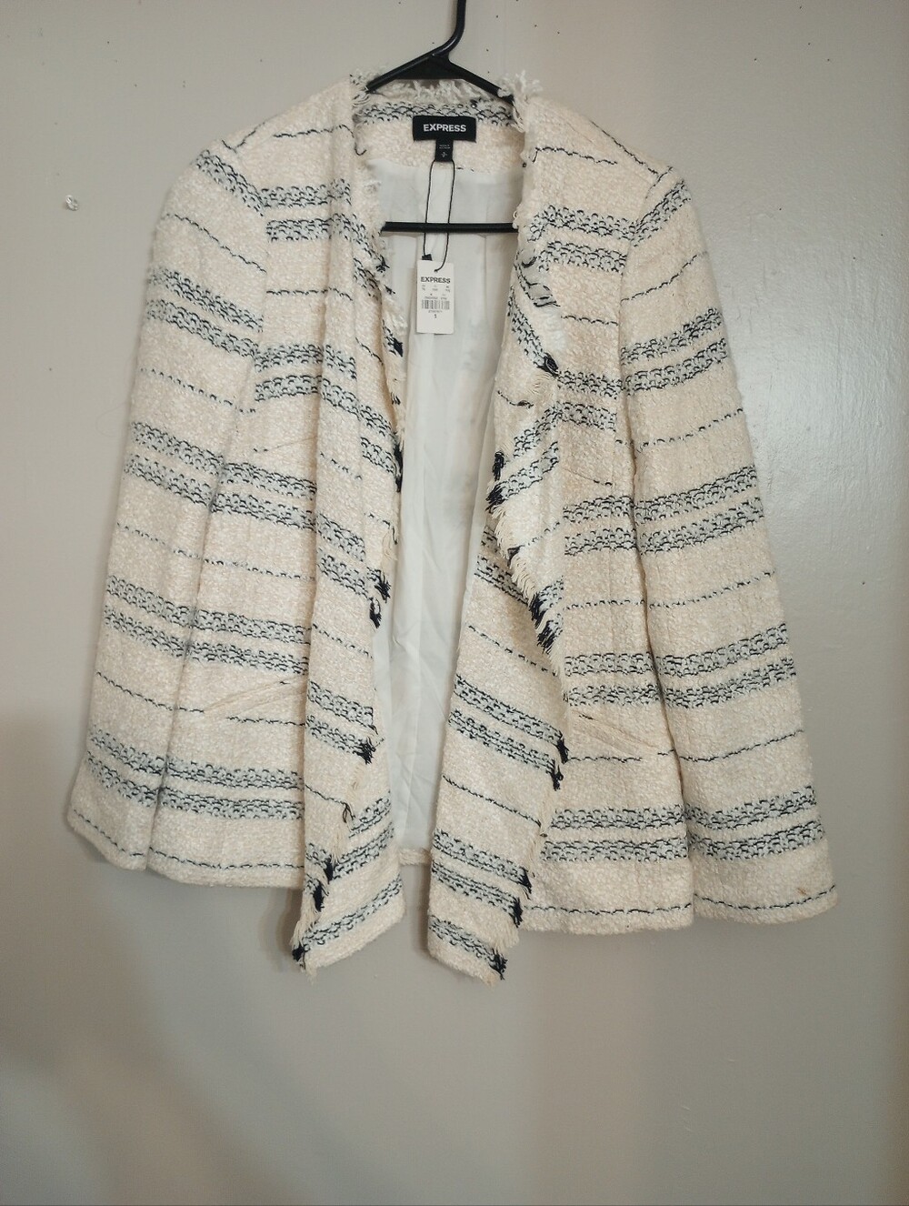 Express Women's Draped Boucle Tweed Blazer With Shawl Collar NWT